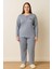 Kadın 0385 Büyük Beden Raporlu Kalın Kışlık Pijama Takımı Indigo 1