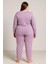 Kadın 05164 Büyük Beden Raporlu Kalın Kışlık Pijama Takımı Lila 2