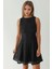 Kadın Yuvarlak Yakalı Dantel Mini Elbise Siyah 11