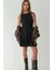 Kadın Yuvarlak Yakalı Dantel Mini Elbise Siyah 14