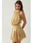 Kadın Dokulu Dik Yüksek Yaka Fırfırlı Mini Elbise Sarı 12
