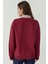 Kadın Dokuma Garni Detaylı Oversize Polo Yaka Sweatshirt Bordo Kırmızı 4