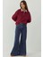 Kadın Dokuma Garni Detaylı Oversize Polo Yaka Sweatshirt Bordo Kırmızı 5