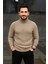 Erkek Fitilli Triko Kazak 2'li Set Bej Siyah Regular Balıkcı Yaka Tam Boğazlı Triko Seti Modeli Kazak 2