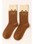 Kadın Kedi Desenli Soket Çorap Kahverengi 1
