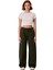 Kadın Haki Gabardin Yüksek Bel Geniş Paça Pantolon Fonksiyonel Dayanıklı Kaliteli Konforlu 4