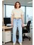 Kadın Açık Yüksek Bel Straight Fit Denim Pantolon Fonksiyonel Dayanıklı Kaliteli Konforlu Şık 3