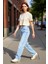 Kadın Açık Yüksek Bel Straight Fit Denim Pantolon Fonksiyonel Dayanıklı Kaliteli Konforlu Şık 5