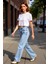 Kadın Açık Wide Leg Denim Pantolon Yüksek Bel Fonksiyonel Dayanıklı Kaliteli Konforlu Spor 5