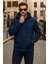 Erkek Kışlık Kapsonlu Mavi Fermuarlı Oversize Sweat 2