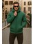 Erkek Kışlık Kapsonlu Yeşil Fermuarlı Oversize Sweat 1