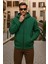 Erkek Kışlık Kapsonlu Yeşil Fermuarlı Oversize Sweat 2