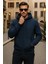 Erkek Kışlık Kapsonlu Lacivert Fermuarlı Oversize Sweat 2