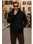 Erkek Kışlık Kapsonlu Siyah Fermuarlı Oversize Sweat 2