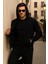 Erkek Kışlık Kapsonlu Siyah Fermuarlı Oversize Sweat 3