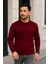 Erkek Bisiklet Yuvarlak Yaka Triko Kazak Pamuklu Kalın Fitilli Dokuma, Regular Fit Uzun Kollu Kışlık Model - Bordo 1