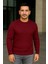 Erkek Bisiklet Yuvarlak Yaka Triko Kazak Pamuklu Kalın Fitilli Dokuma, Regular Fit Uzun Kollu Kışlık Model - Bordo 3