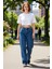 Kadın Geniş Paça Dikiş Detaylı Denim Pantolon Fonksiyonel Dayanıklı Kaliteli Konforlu Spor 3