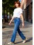 Kadın Yüksek Bel Geniş Paça Denim Pantolon Fonksiyonel Dayanıklı Kaliteli Konforlu Estetik 5