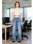 Kadın Açık Yüksek Bel Straight Boru Paça Denim Pantolon Fonksiyonel Dayanıklı Kaliteli Şık 1