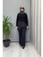 Triko Denim Detaylı Tunik ve Boru Paça Pantolon Takım Siyah T25PF-6018 (7008) 1