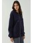 Kadın Şardonlu Cepli Fermuarlı Kapüşonlu Sweatshirt Busem Collection Lacivert 9