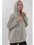 Kadın Şardonlu Cepli Fermuarlı Kapüşonlu Sweatshirt Busem Collection Açık Gri 10