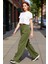 Kadın Haki Wide Leg Pilili Pantolon Fonksiyonel Dayanıklı Kaliteli Konforlu Estetik Modern 3