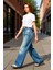 Kadın Wide Leg Kemerli Kot Pantolon Fonksiyonel Dayanıklı Kaliteli Konforlu Estetik Modern 5