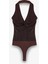 Simli Drape Düğümlü Bodysuit Kahverengi 2