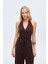 Simli Drape Düğümlü Bodysuit Kahverengi 3