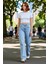Kadın Açık Püsküllü Yüksek Bel Straight Denim Pantolon Fonksiyonel Dayanıklı Kaliteli Spor 4