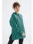 Deniz Yeşili Reglan Kol Basic Kapüşonlu Oversize Sweatshirt Tunik - 97242 14