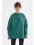 Deniz Yeşili Reglan Kol Basic Kapüşonlu Oversize Sweatshirt Tunik - 97242 16