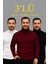 Erkek Fitilli Triko Kazak 3lü Set Beyaz Bordo Siyah Regular Balıkcı Yaka Tam Boğazlı Triko Seti Modeli Kazak 1