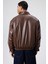 Basıc Suni Deri Oversize Ceket Kahve 5