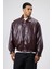 Basıc Suni Deri Oversize Ceket Bordo 5