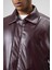 Basıc Suni Deri Oversize Ceket Bordo 6