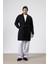 Kemerli Oversize Kaşe Kaban Siyah 6