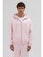 Basic Fermuarlı Oversize Kapüşonlu Sweatshirt Pembe 3