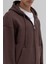Basic Fermuarlı Oversize Kapüşonlu Sweatshirt Kahve 4