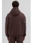 Basic Fermuarlı Oversize Kapüşonlu Sweatshirt Kahve 5