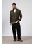 Oversize Fermuarlı Triko Hırka Haki 2
