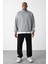 Vizon Kart Detaylı Oversize Sweatshirt Gri 1