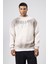 Yıkamalı Oversize Baskılı Sweatshirt Taş 3