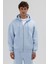 Basic Fermuarlı Oversize Kapüşonlu Sweatshirt Bebe Mavi 2