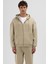 Basic Fermuarlı Oversize Kapüşonlu Sweatshirt Haki 3