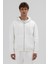 Basic Fermuarlı Oversize Kapüşonlu Sweatshirt Ekru 2