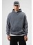 Oversize Yıkamalı Baskılı Kapüşonlu Sweatshirt Siyah 3
