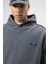 Oversize Yıkamalı Baskılı Kapüşonlu Sweatshirt Siyah 4
